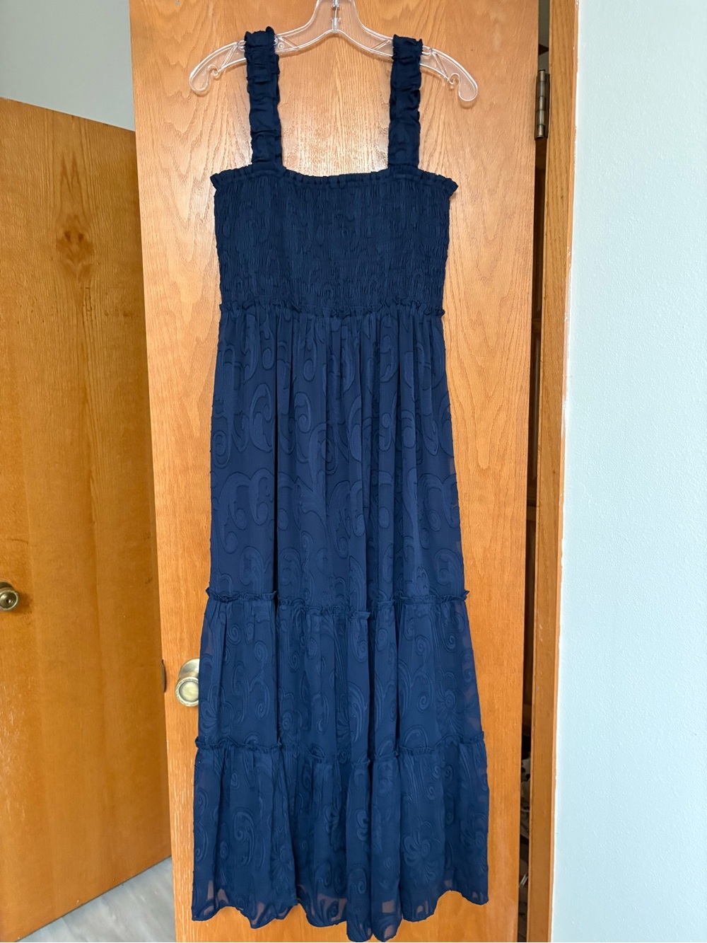 EUC Lilly Pulitzer Hadly maxi dress True Navy Poly Crepe Swirl Clip Large $248